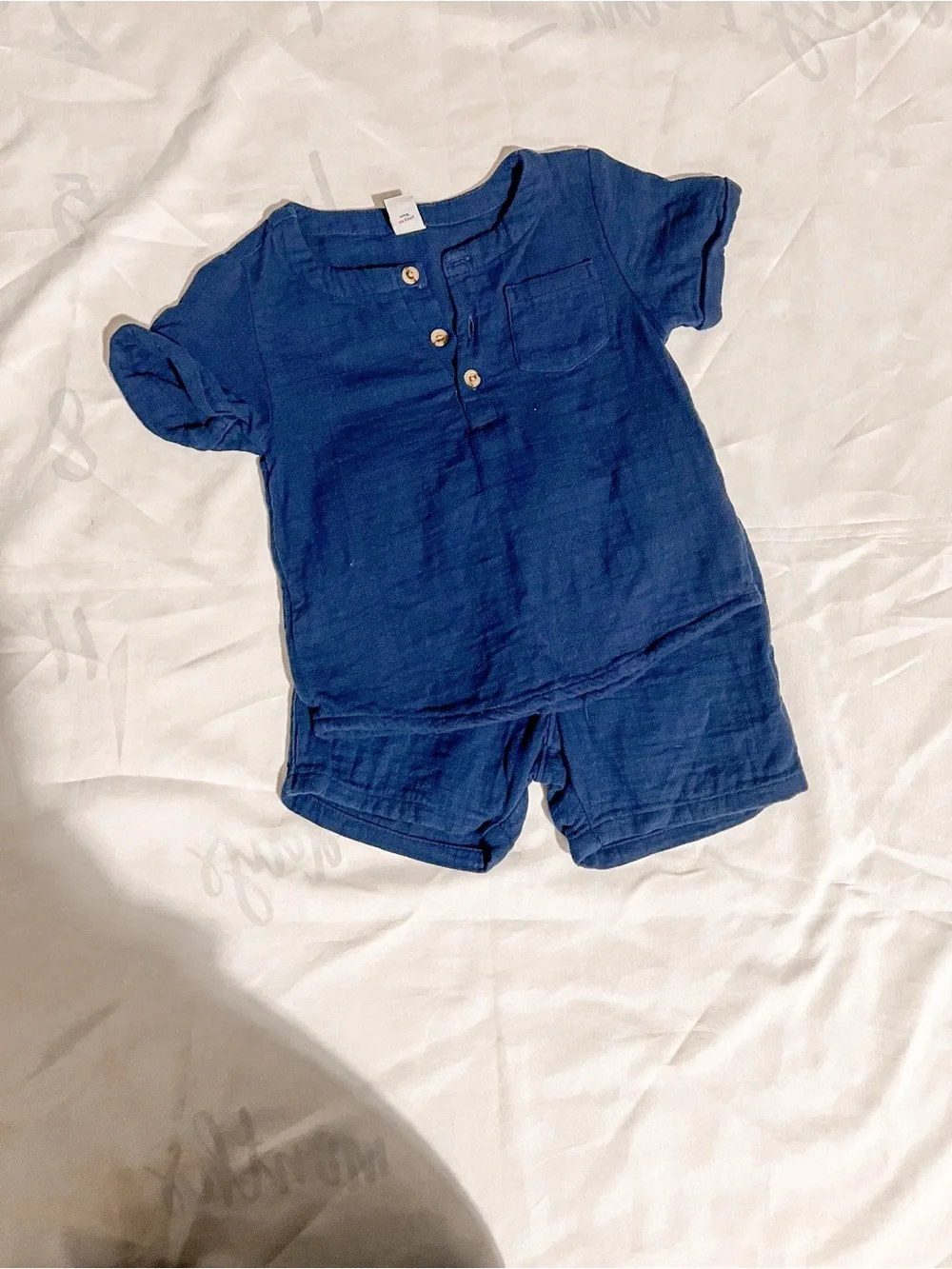 Old Navy Navy Blue Baby/Toddler Crinkle Cotton Short Set Size 18-24 Months